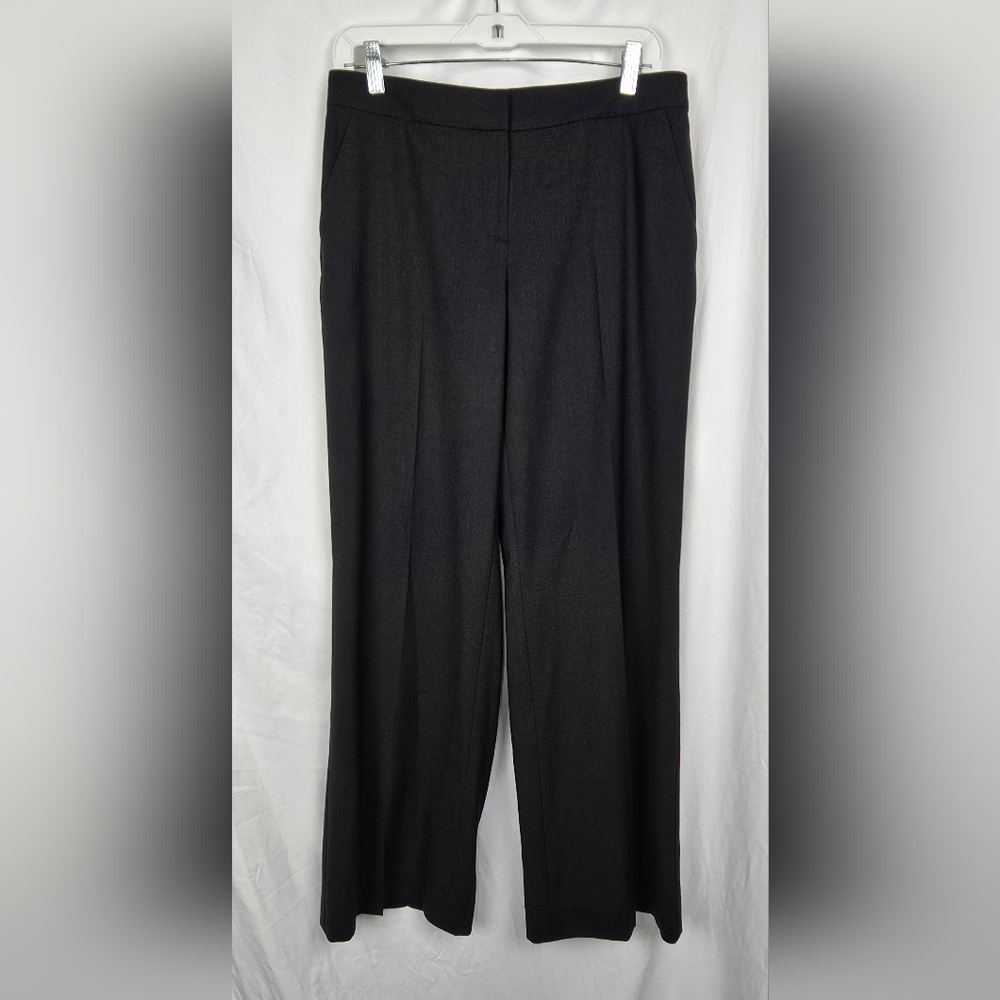 St. John Wool Designer Business Casual Minimalist Black Wide Leg Pants sz 8